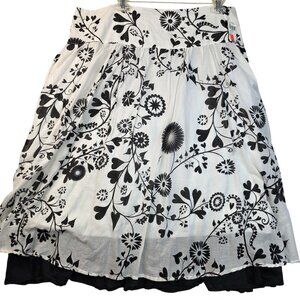 Provence damour Floral Skirt Size 14 Black White Cotton Zipper Boho Western New